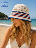 Gehaakte Bucket Hat – Marine Stijl Wit, Blauw & Rood