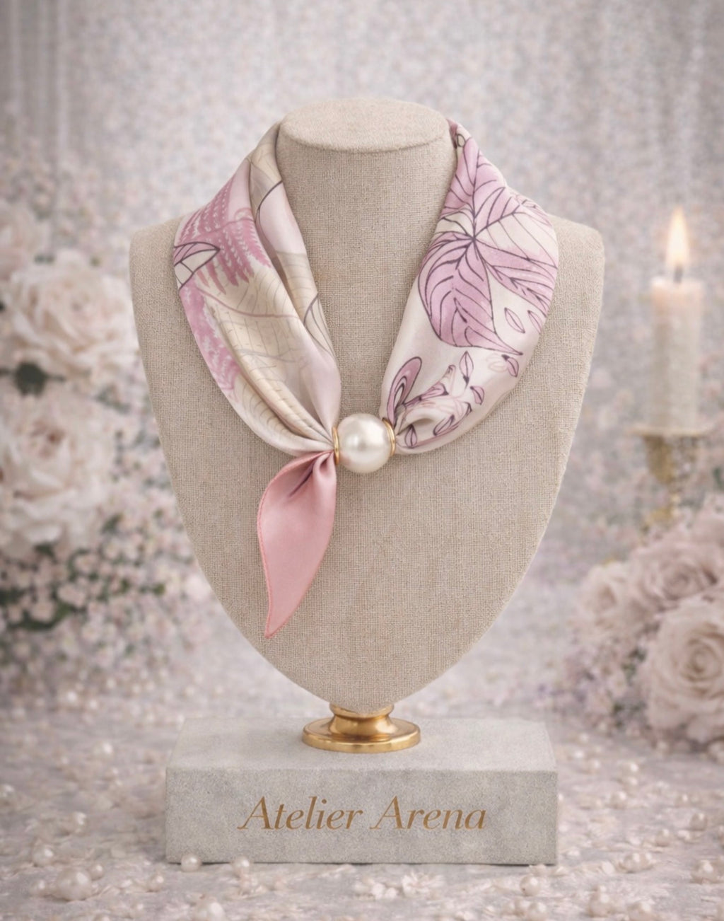 Pink Flower Scarf with Pearl