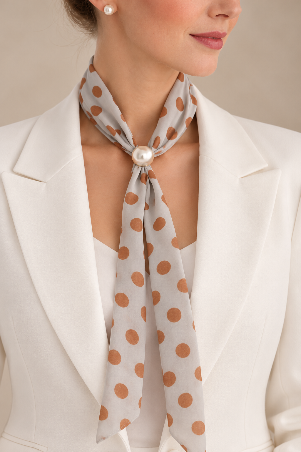 Polka Dot Scarf with Pearl Buckle