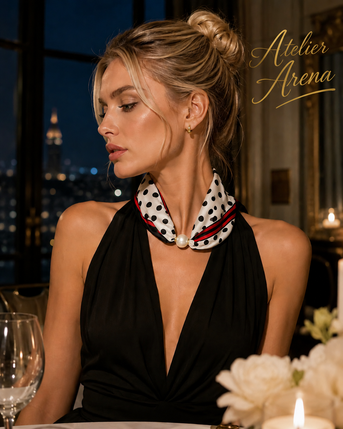 Luxury Polkadot Scarf with Magnetic Pearl Clasp