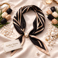 Black and Beige Scarf with Stripe Pattern and Pearl