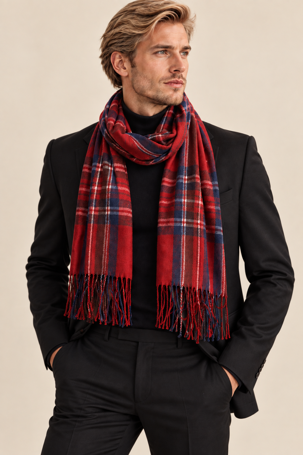 Red Plaid Unisex Scarf – Red & Navy