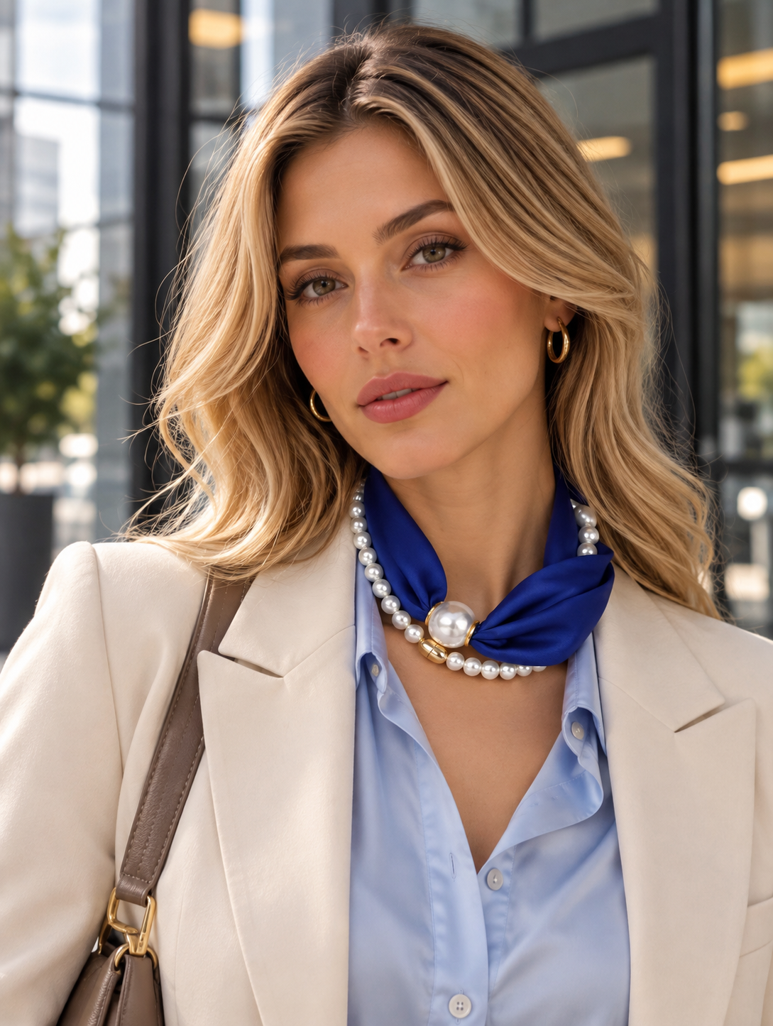 Royal Blue Scarf & Pearl Necklace Set