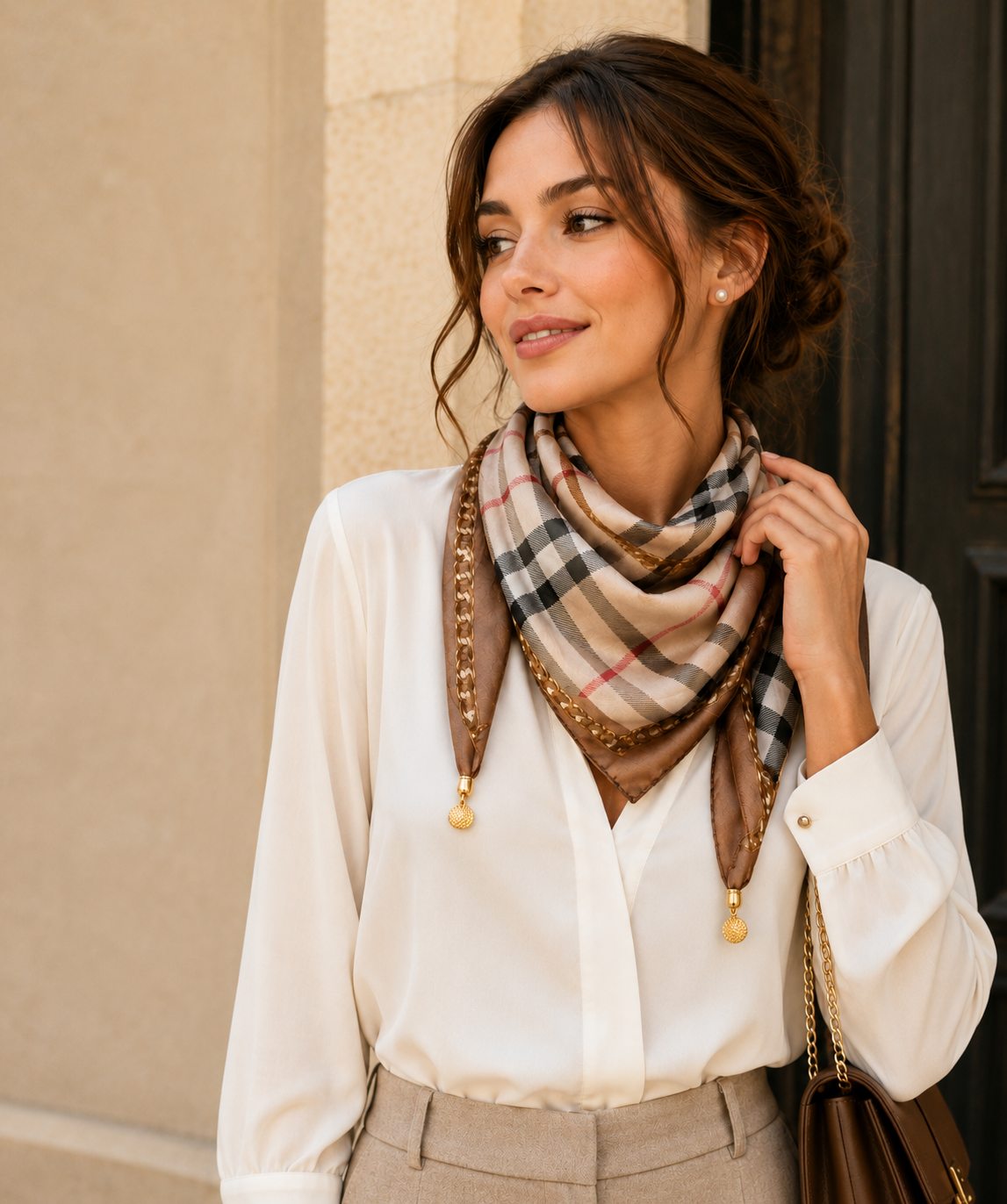 Beige Plaid Scarf