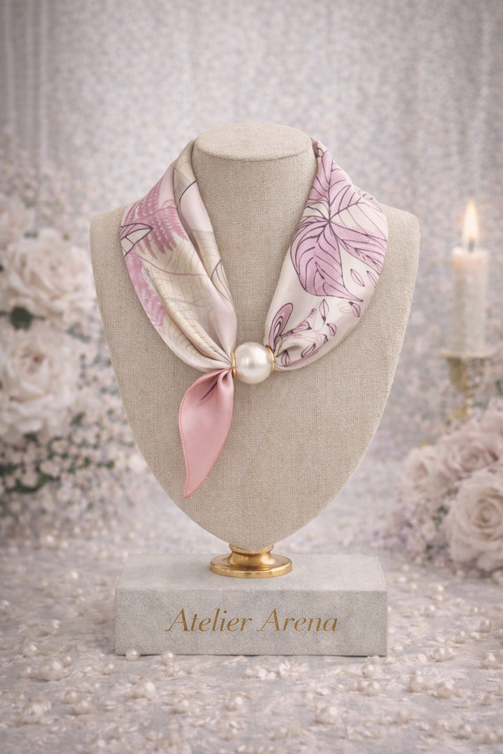 Pink Flower Scarf with Pearl