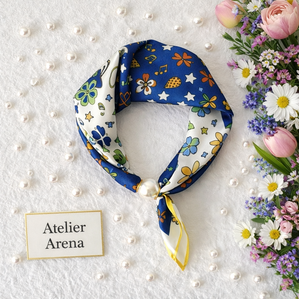 Elegant Floral Scarf with Pearl