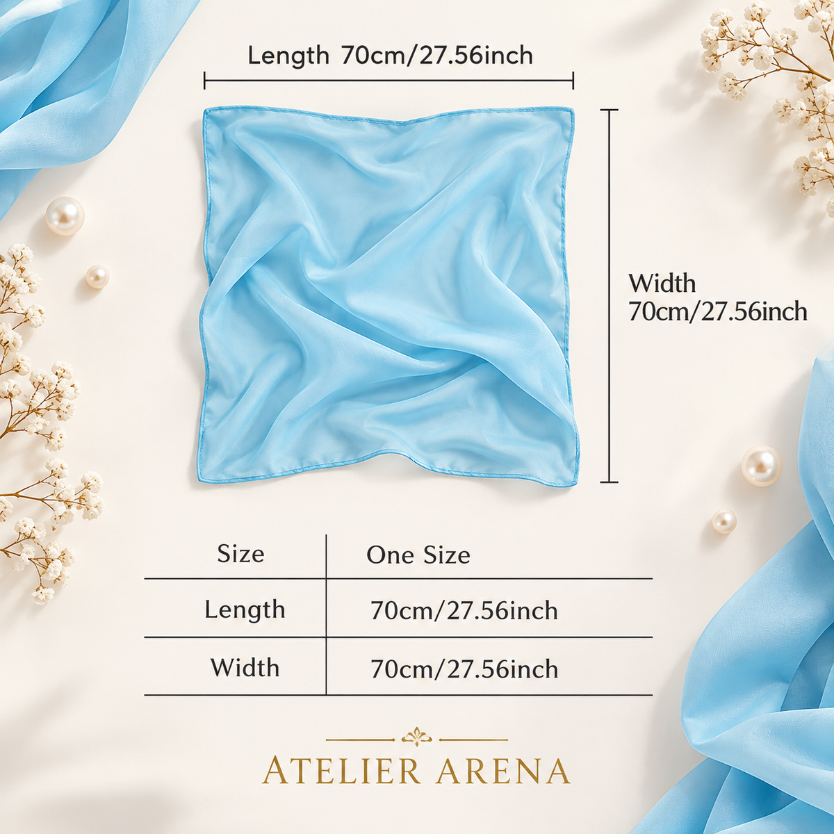 Light Blue Chiffon Wrap Scarf with Pearl