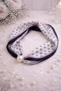 White Scarf with Clover Pattern and Pearl
