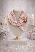 Pink Scarf with Rose Motif and Pearl
