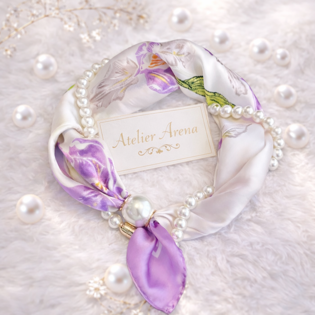 Scarf Bundle with Pearl Necklace - Lilac and White