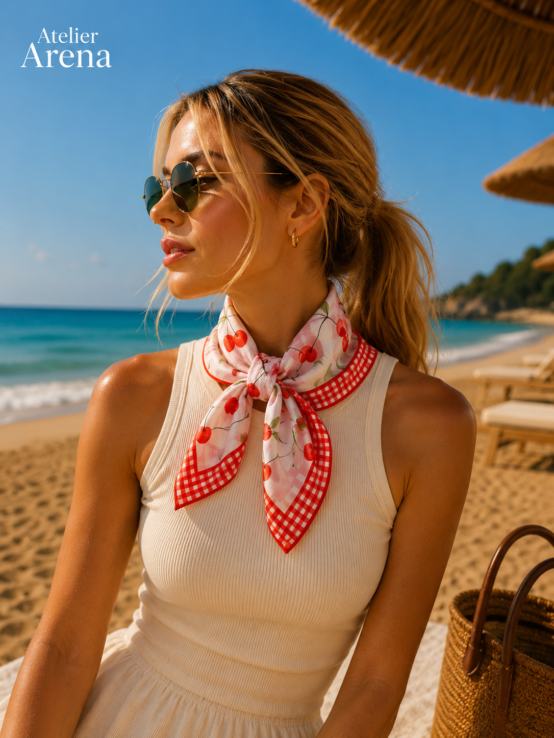 Katoenen Sjaal-Bandana met Kersenprint