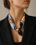 Luxury Satin Scarf with Pearl – Classic Blue Gold