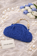 Blue Crochet Bag with Beads