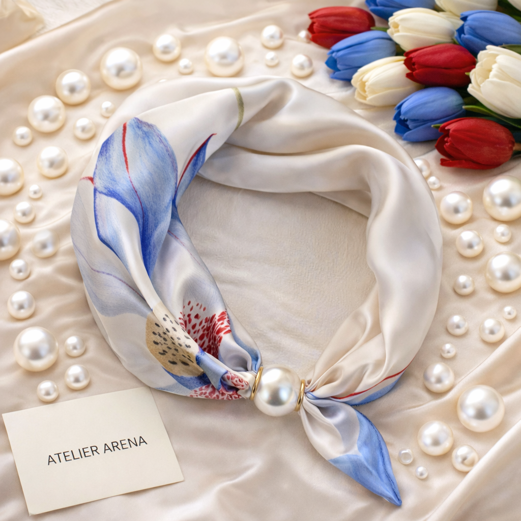 Blue Flower Scarf with Pearl