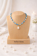 Blue Necklace with Pearl Pendant