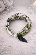 Green Scarf with Butterfly Motif and Pearl