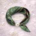 Green Scarf with Classic Pattern and Pearl