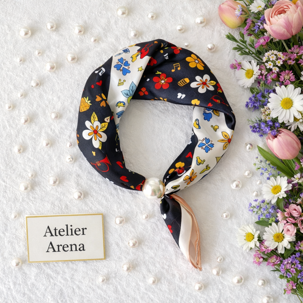 Elegant Floral Scarf with Pearl