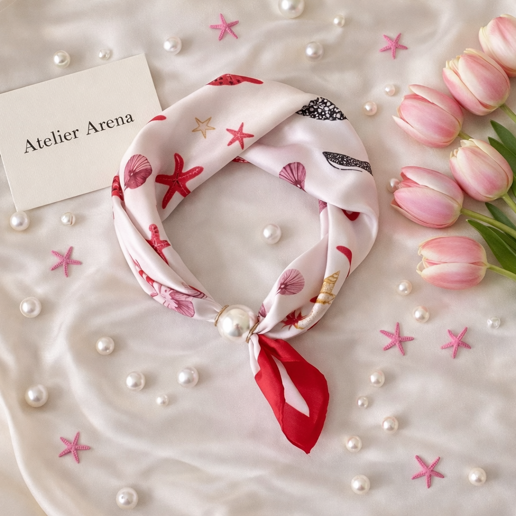 Star print summer scarf with pearl