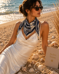 Satin Scarf with Blue Toile de Jouy Design