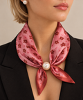 Satin Scarf with Pearl – Pink Flowers Elegant