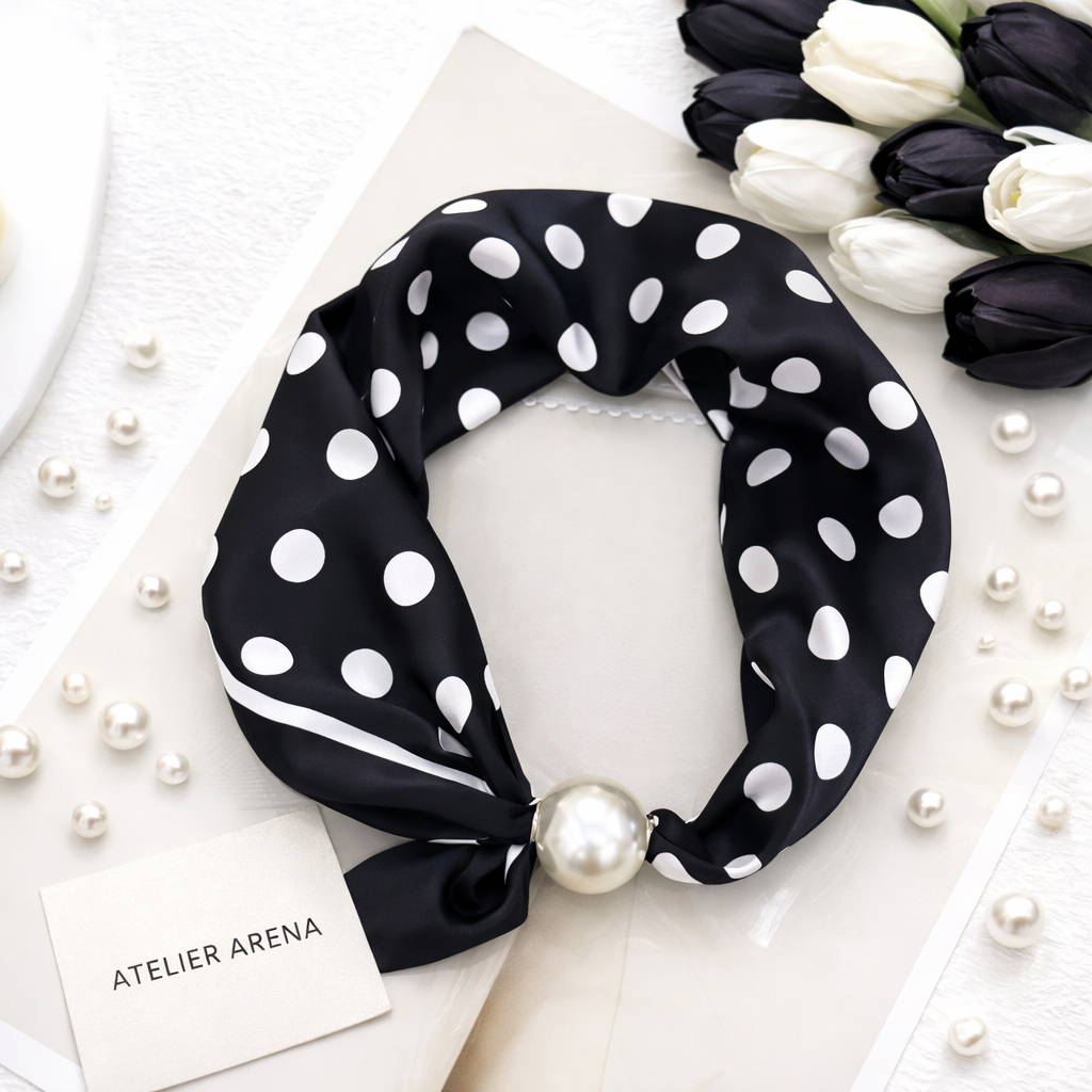 Black Scarf with White Polka Dots