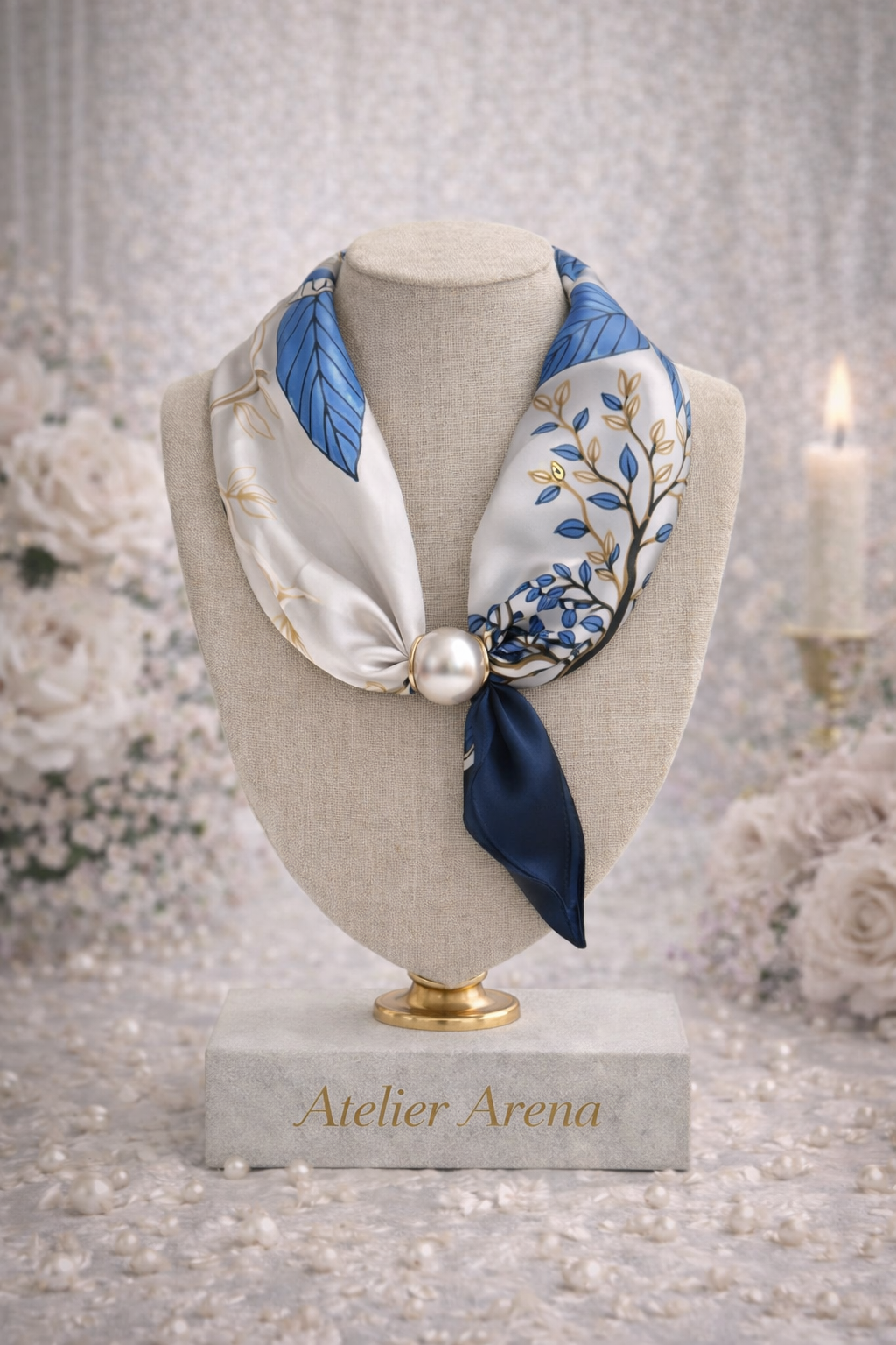 Botanical Pattern Scarf - Blue & White
