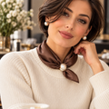 Dark Brown Satin Scarf with Magnetic Pearl Clasp