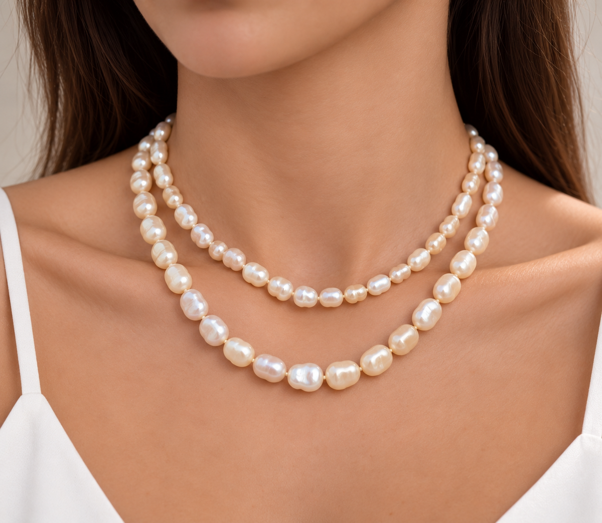 Long Freshwater Pearl Necklace 86 cm - Double Layered