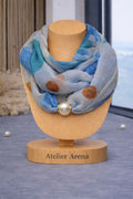 Luxurious Scarf with Pearl Detail - Blue &amp; Dots