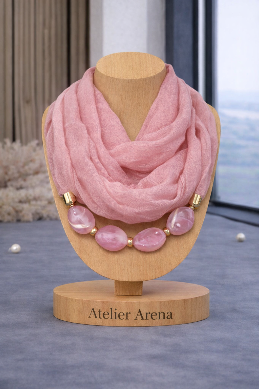 Scarf with Chain - Light Pink