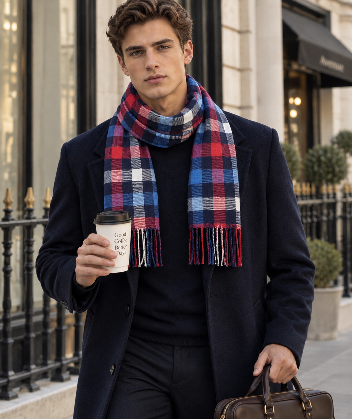 Classic Plaid Unisex Scarf – Dark Blue, Red & Blue