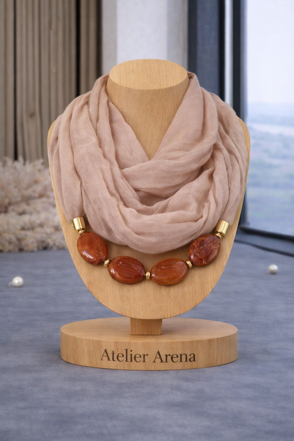 Scarf with Chain - Beige