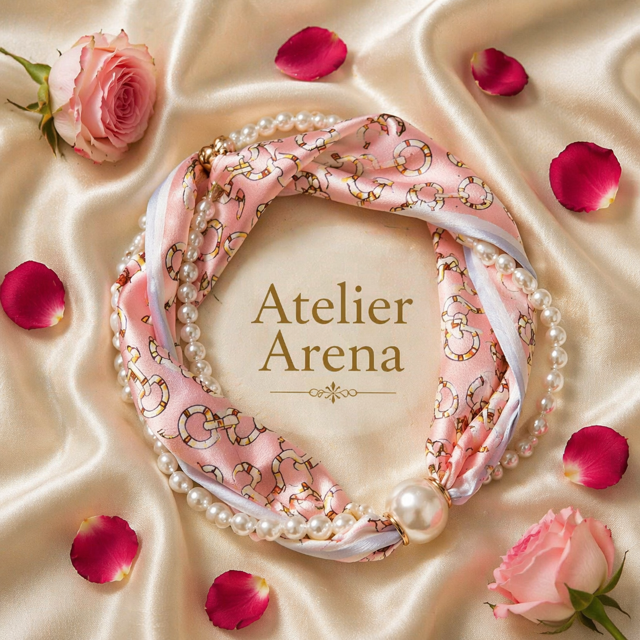 Luxury Pearl Scarf & Necklace Bundle – Pink & Gold