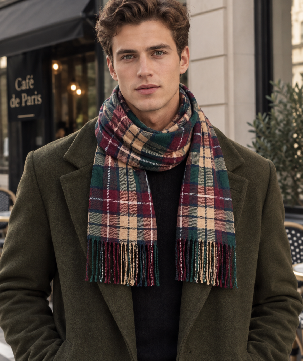 Classic Plaid Scarf Unisex – Green, Burgundy & Beige