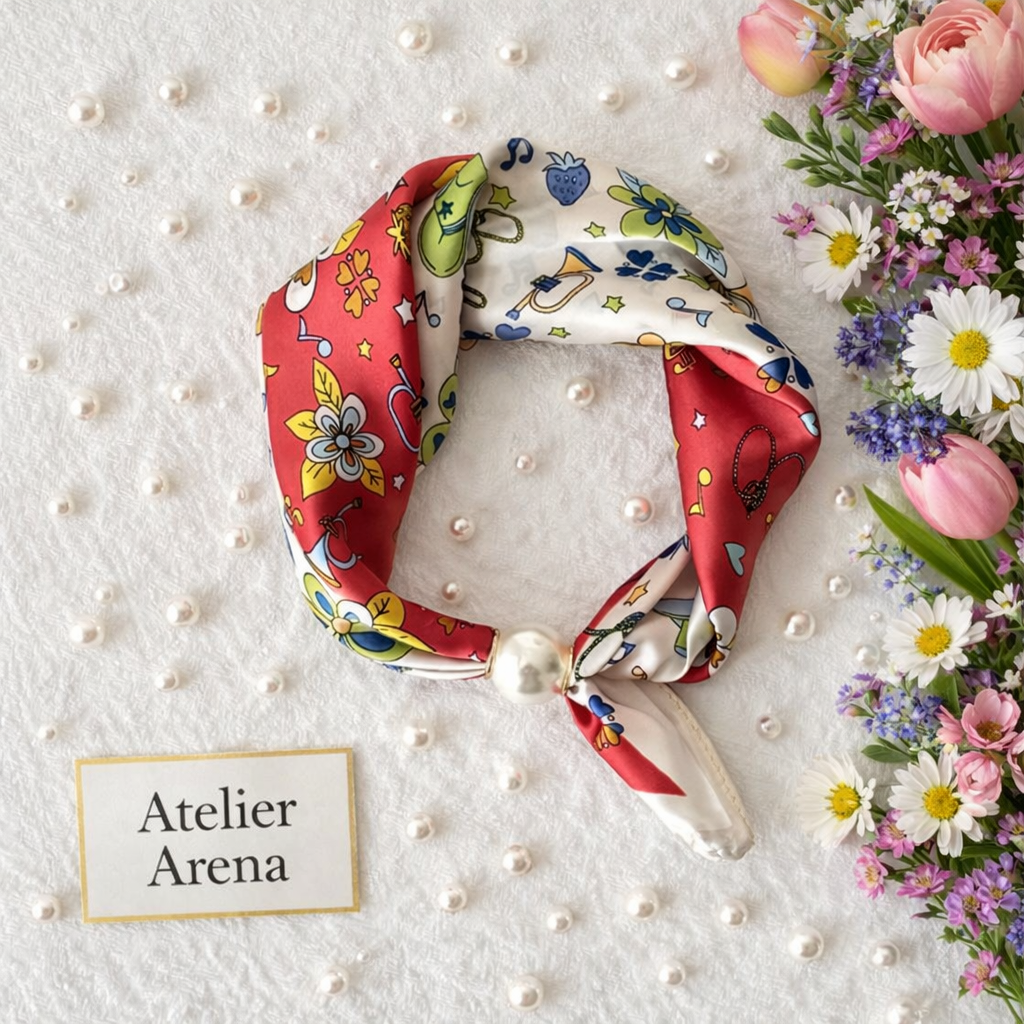 Elegant Floral Scarf with Pearl