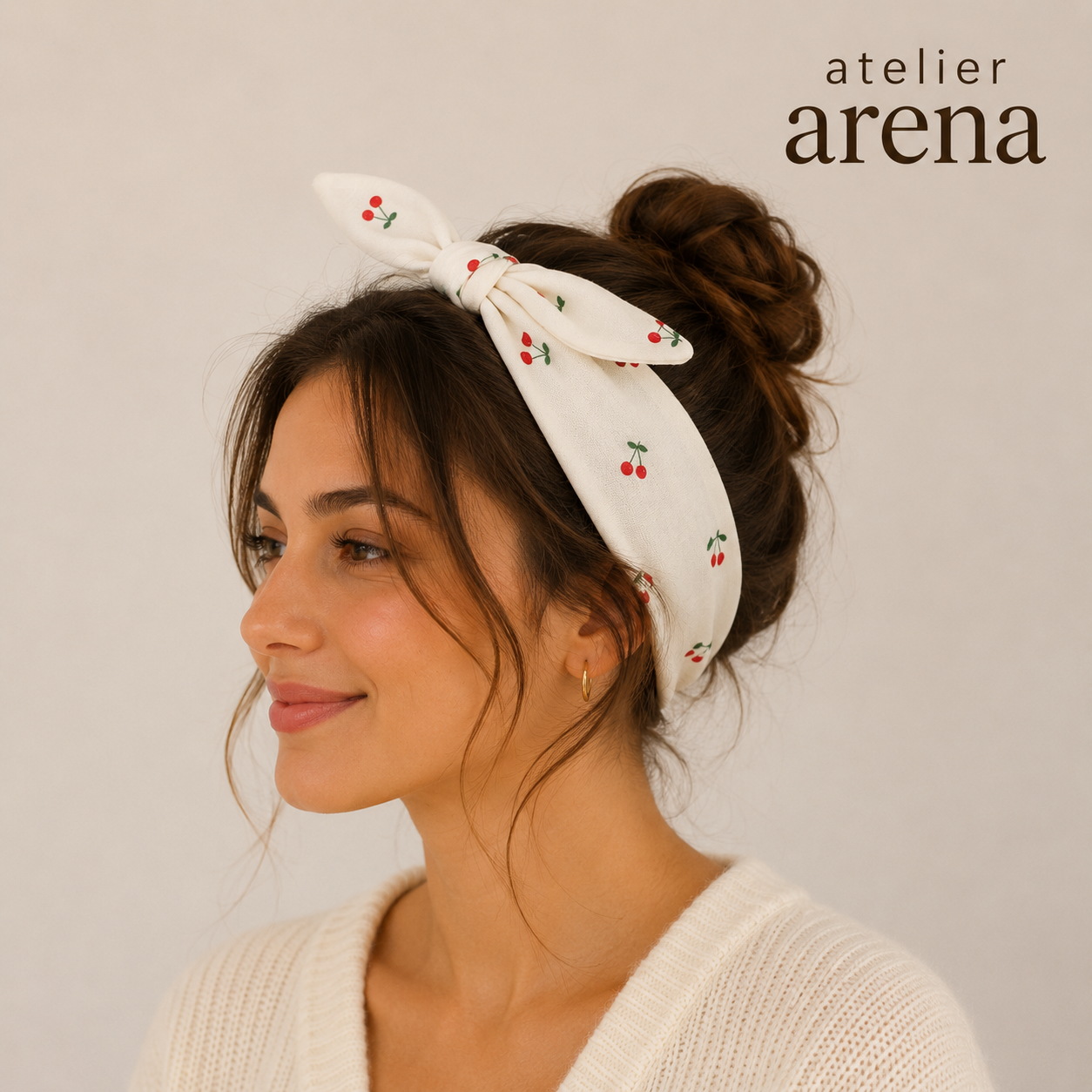 Witte Katoenen Bandana met Mini Kersenprint