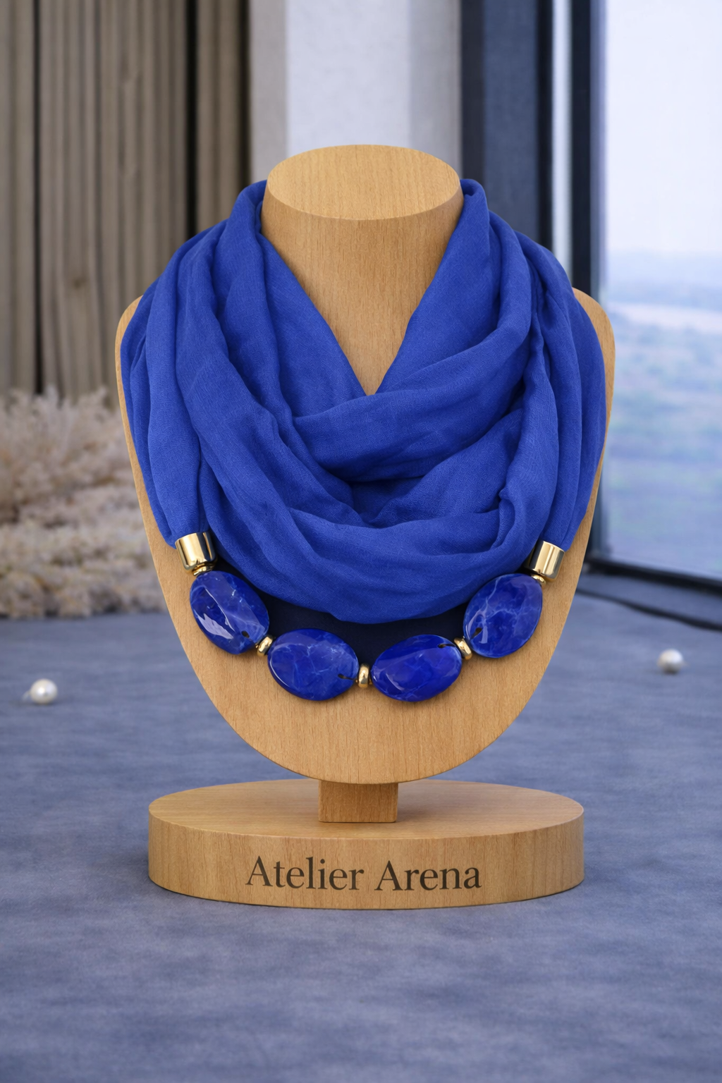 Scarf with Chain - Cobalt Blue