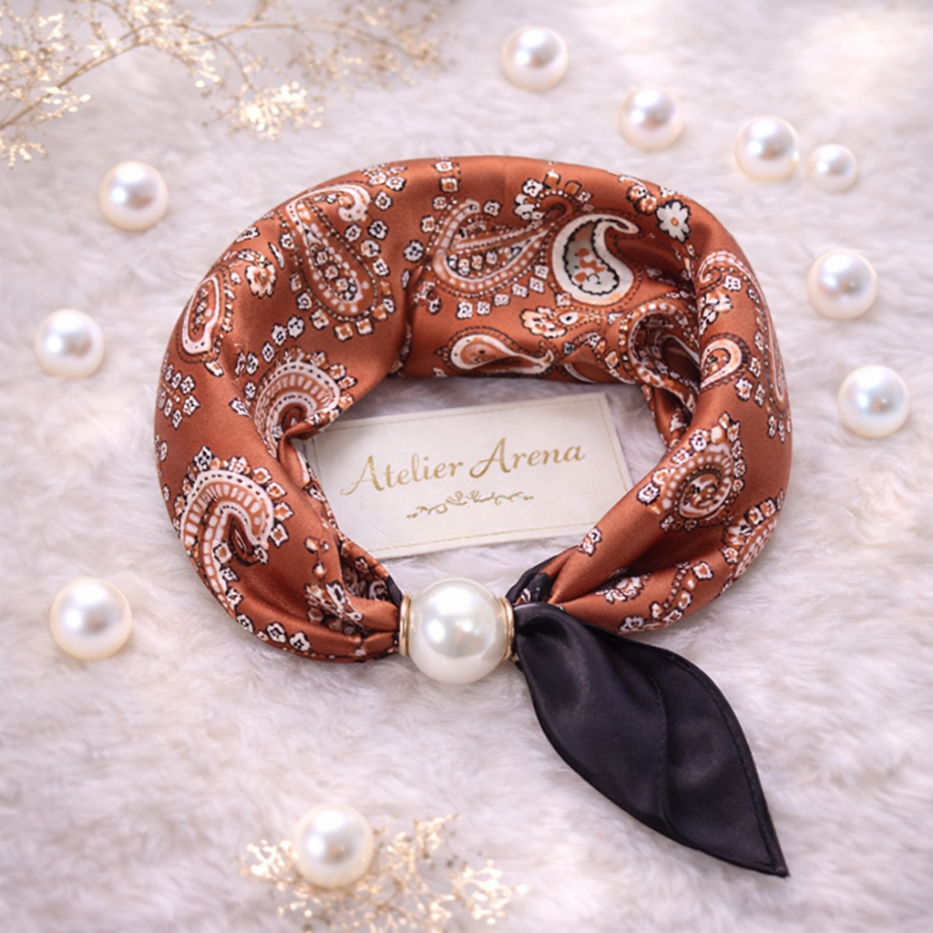 Terracotta Scarf with Paisley Pattern and Pearl