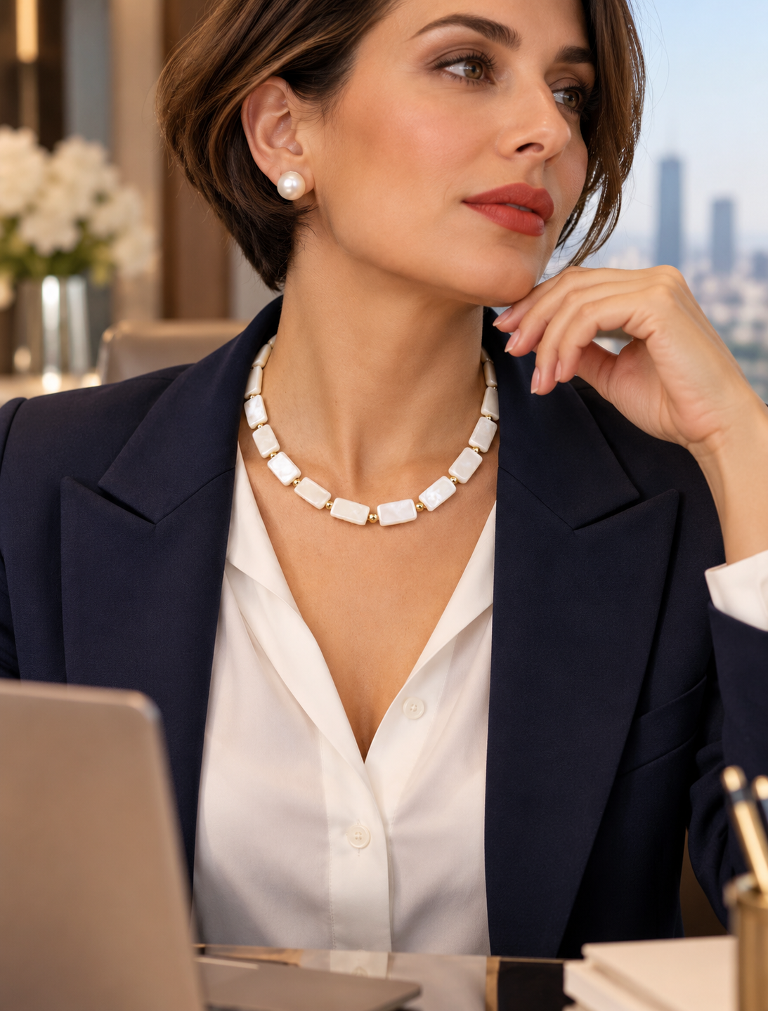 Mother-of-Pearl Necklace with Gold Details