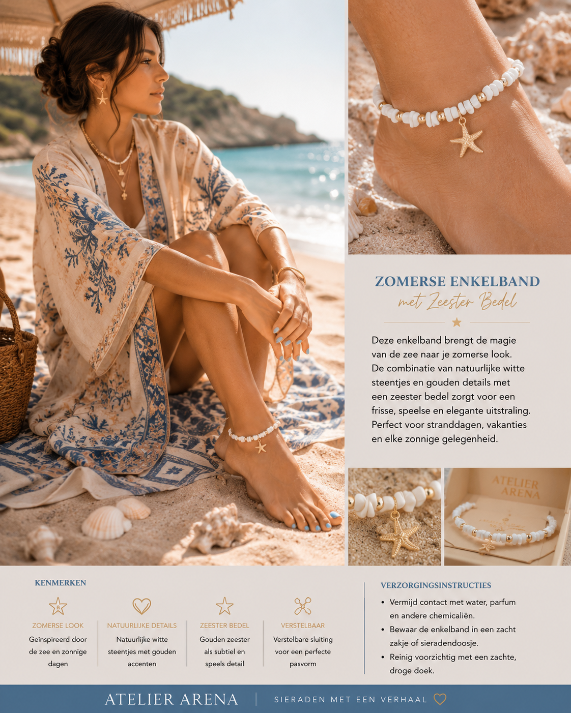 Anklet Starfish - White Shell &amp; Gold