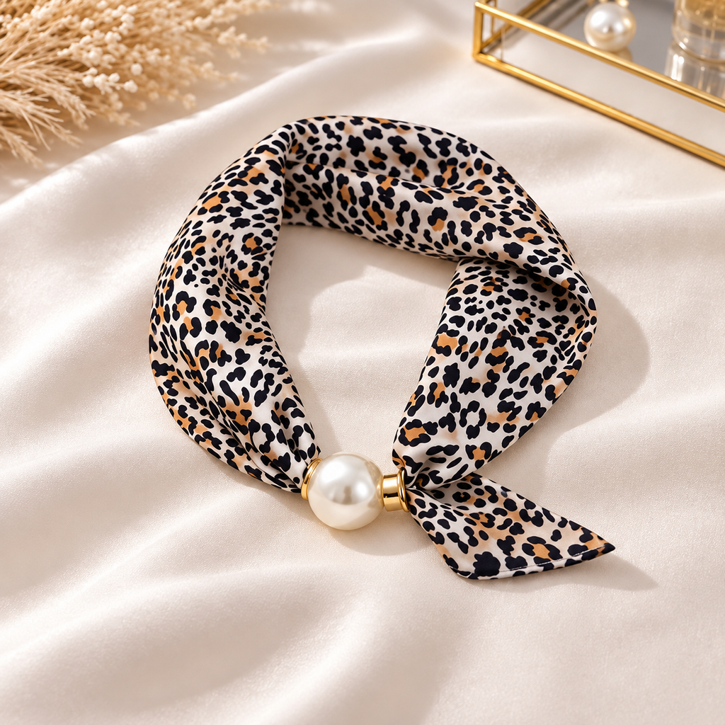 Leopard Print Scarf with Pearl