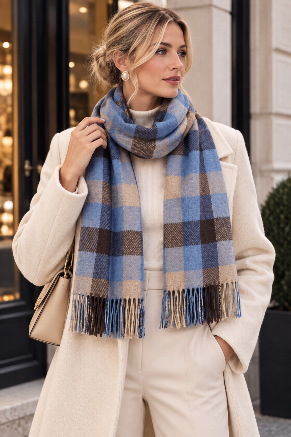 Heritage Plaid Unisex Scarf – Blue & Beige
