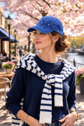 Blue Cap with Flower Detail