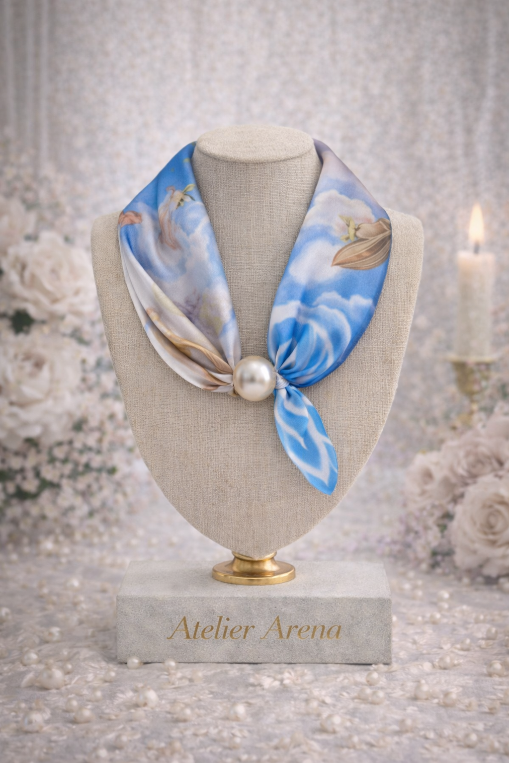 Scarf with Boat - Blue & Beige