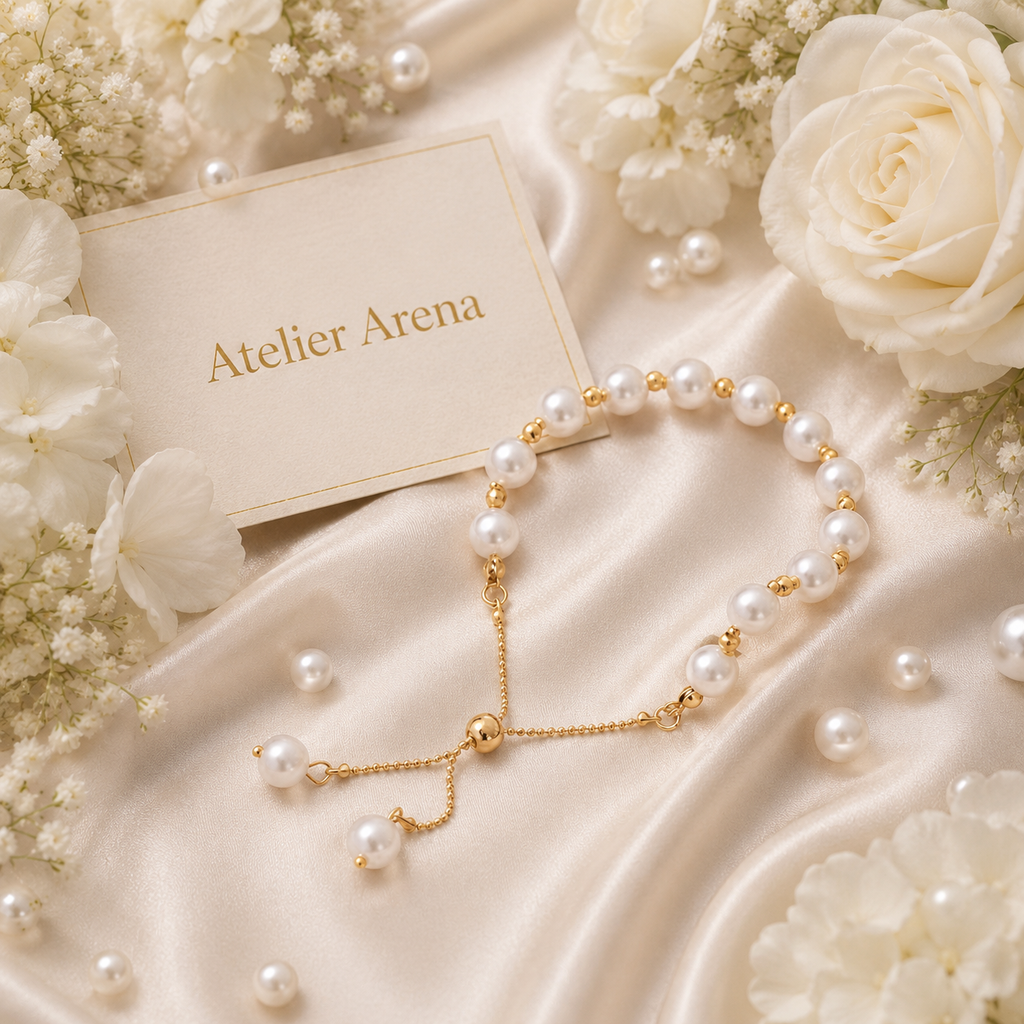 Parel Armband met Gouden Kralen en Verstelbare Ketting