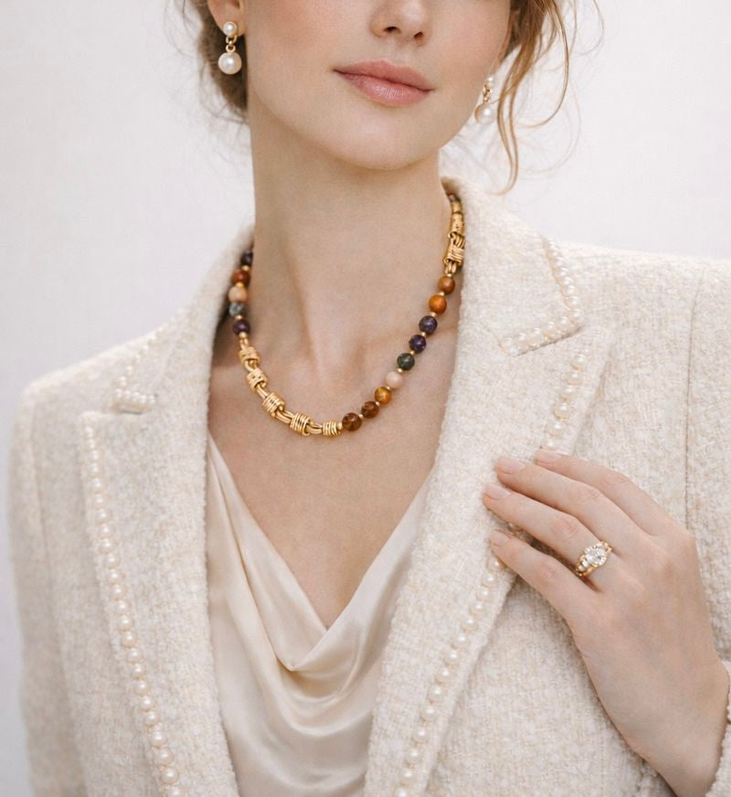 Agate Necklace with Gold Accents