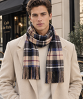 Classic Plaid Scarf Unisex – Beige & Dark Blue