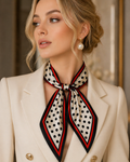 Elegante Crème Satijnen Sjaal met Polkadots en Rode Rand