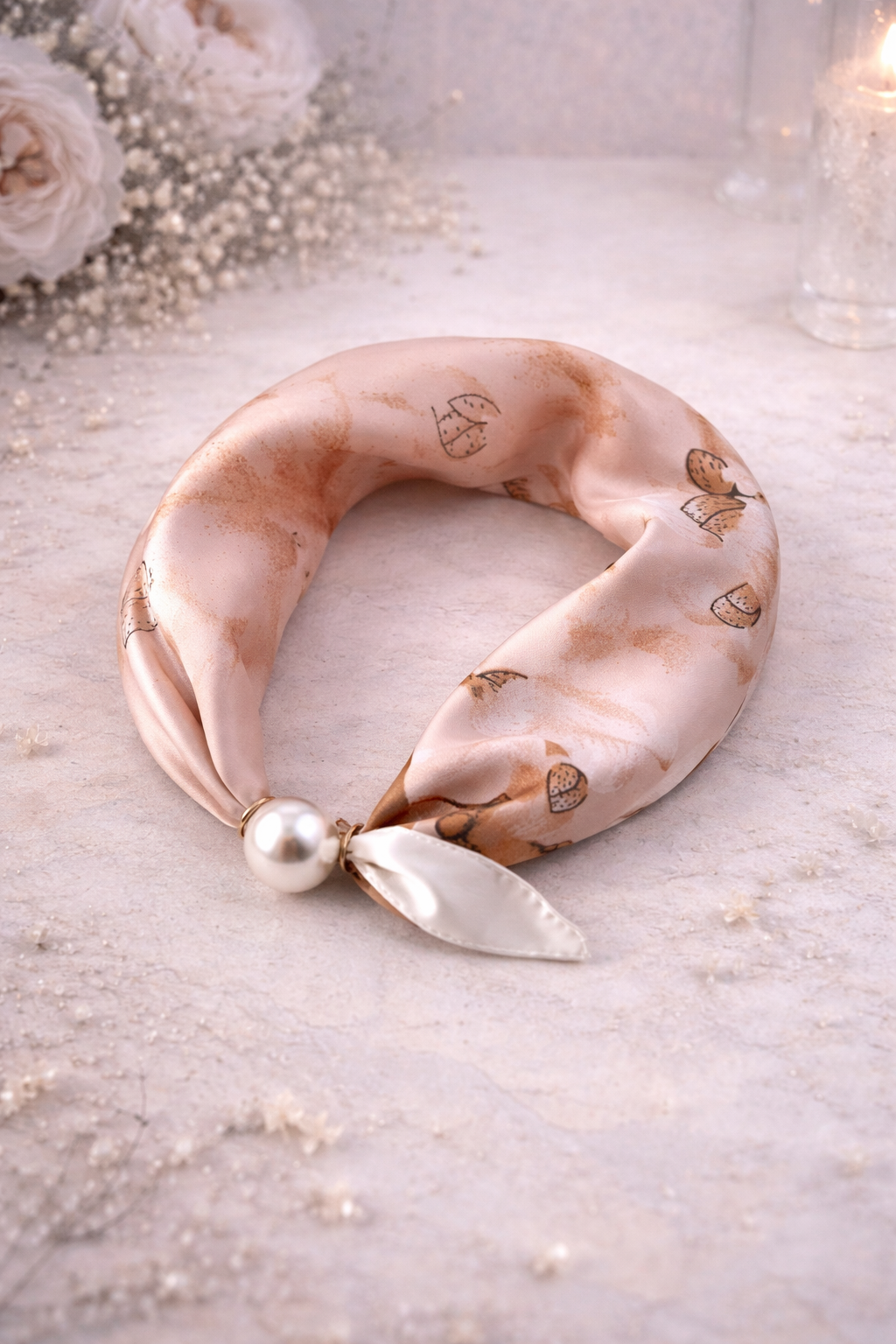 Pink Scarf with Motif and Pearl